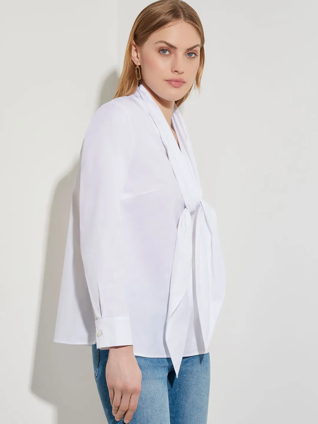 Fashion Tie-Neck Cotton Poplin Blouse Blouses & Shirts|Tops & Tees