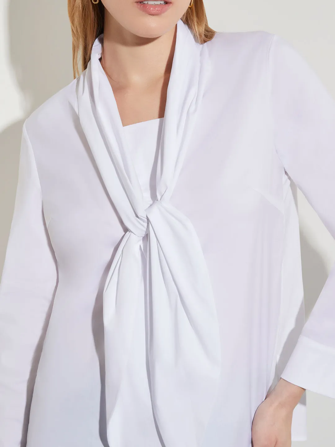 Fashion Tie-Neck Cotton Poplin Blouse Blouses & Shirts|Tops & Tees