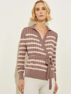Discount Tie-Waist Striped Soft Knit Tunic Tops & Tees