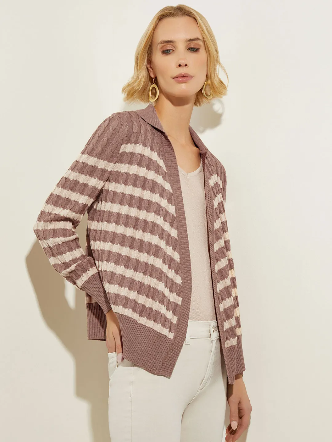 Discount Tie-Waist Striped Soft Knit Tunic Tops & Tees