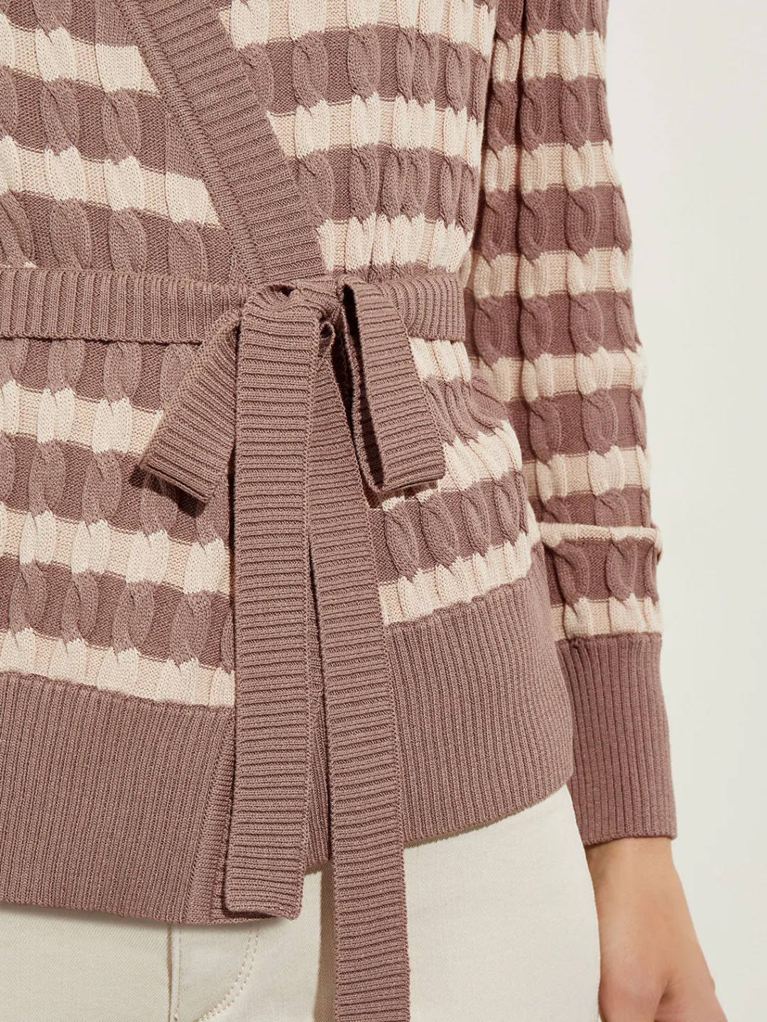 Discount Tie-Waist Striped Soft Knit Tunic Tops & Tees