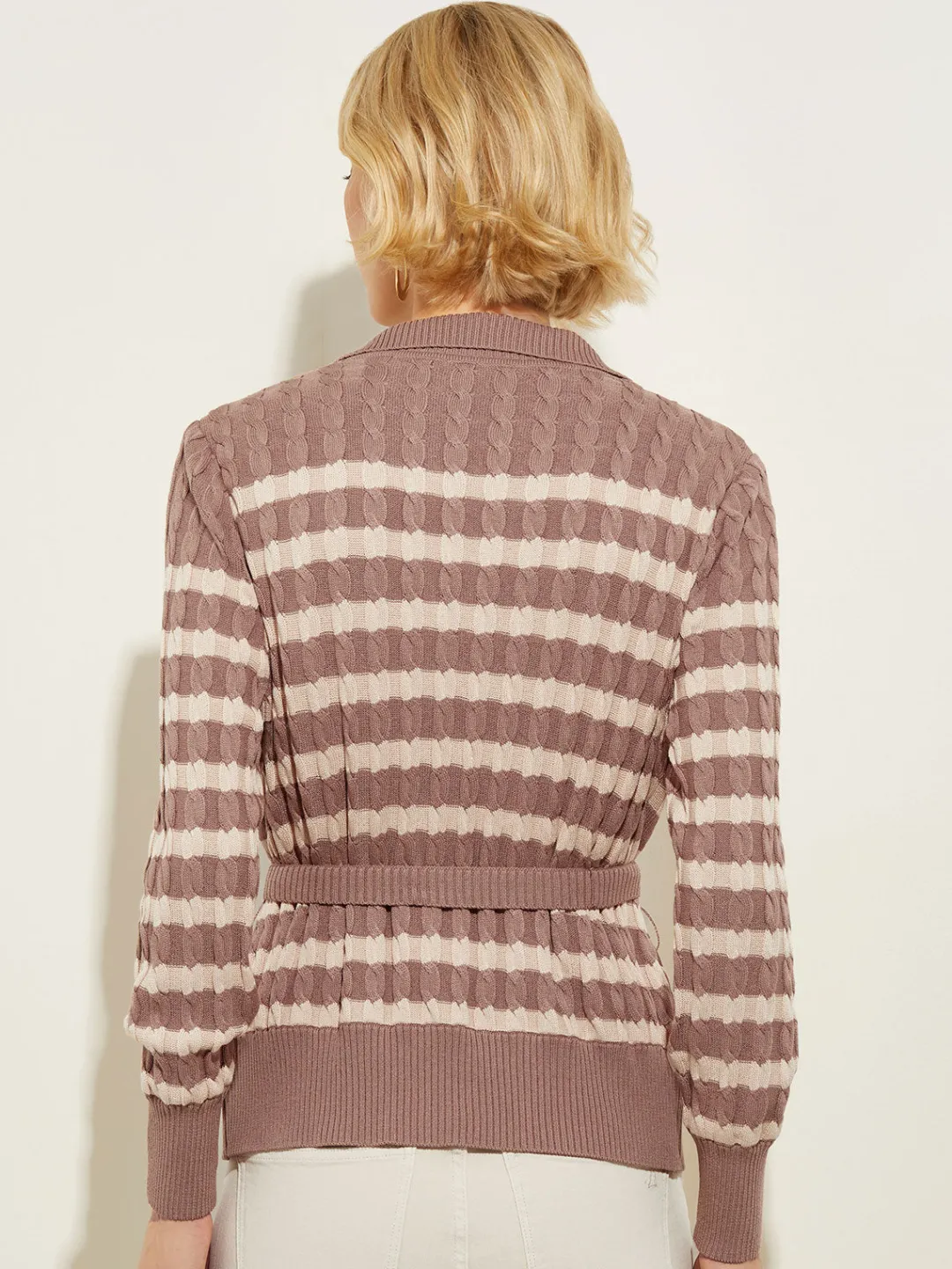 Discount Tie-Waist Striped Soft Knit Tunic Tops & Tees
