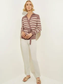 Discount Tie-Waist Striped Soft Knit Tunic Tops & Tees