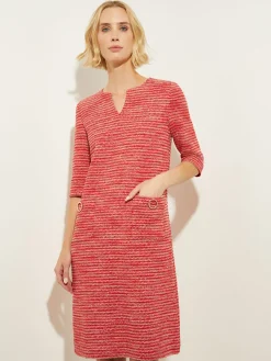 Best Tweed Knit Shift Dress with Pockets, Sunset Red Dresses