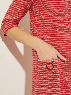 Best Tweed Knit Shift Dress with Pockets, Sunset Red Dresses