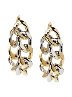 Online Two Tone 14K Gold & Rhodium Chain Link Hoop Earrings Accessories|Earrings