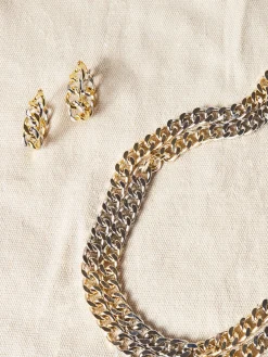Online Two Tone 14K Gold & Rhodium Chain Link Hoop Earrings Accessories|Earrings