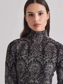 Discount Two-Tone Damask Jacquard Knit Tunic Tops & Tees