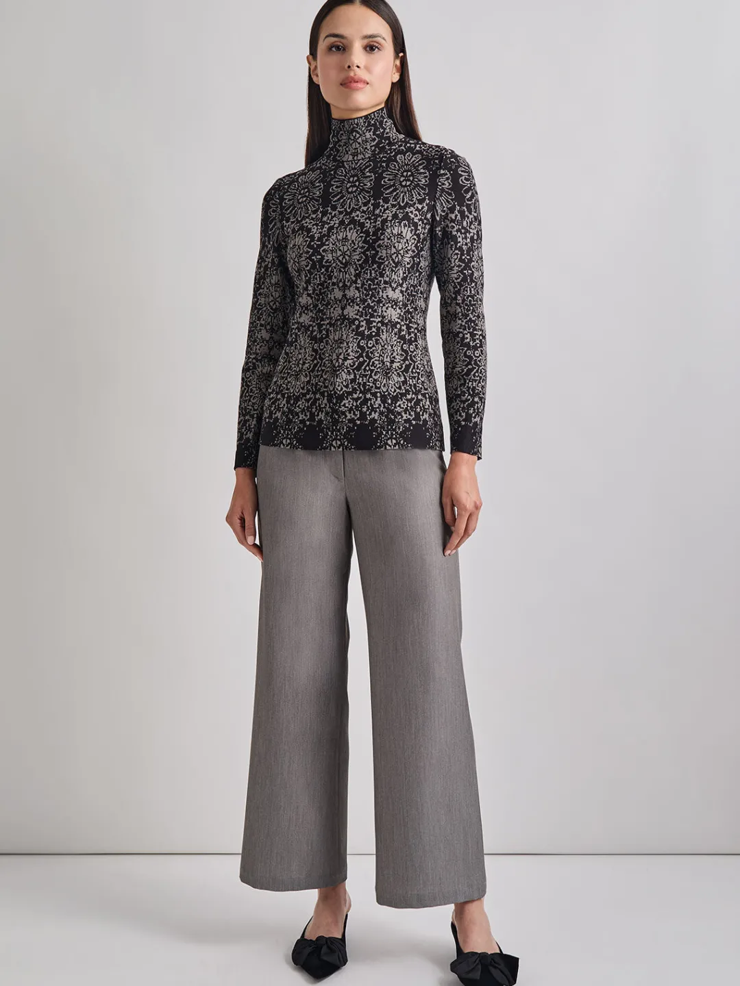 Discount Two-Tone Damask Jacquard Knit Tunic Tops & Tees