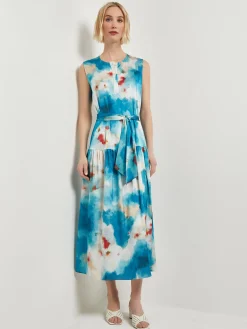 Clearance Watercolor Removable Shawl Collar Crepe Maxi Dress Dresses