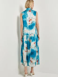 Clearance Watercolor Removable Shawl Collar Crepe Maxi Dress Dresses