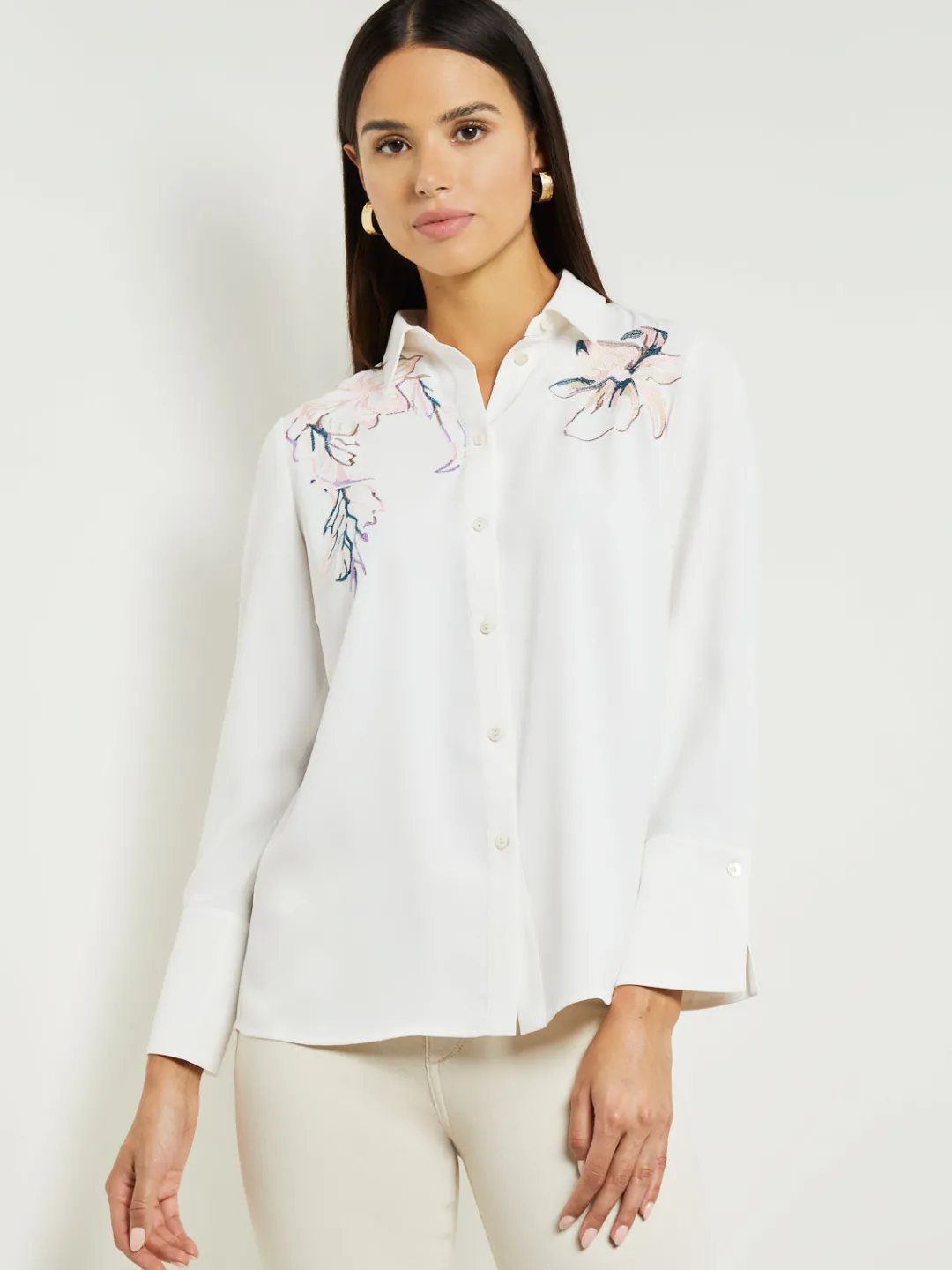 Best White Floral Top - Crepe de Chine Blouse | Blouses & Shirts|Tops & Tees