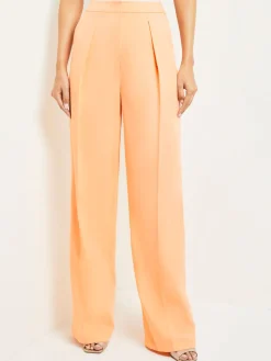 Discount Zipper Fly Wide Leg Pants - Faux Cupro Silk Pants & Shorts