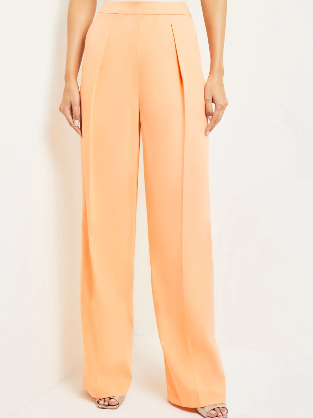 Discount Zipper Fly Wide Leg Pants - Faux Cupro Silk Pants & Shorts